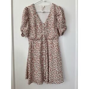 Sadie & Sage Pink White Ditsy Floral Puff Sleeve Button Up Sundress SM Cottage